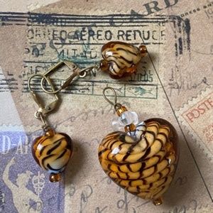 ARTISAN Glass Heart Pendant & Earrings